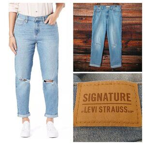 Signature Levi Jeans Size 8 High Rise Heritage Boyfriend Blue Denim Stretch Crop